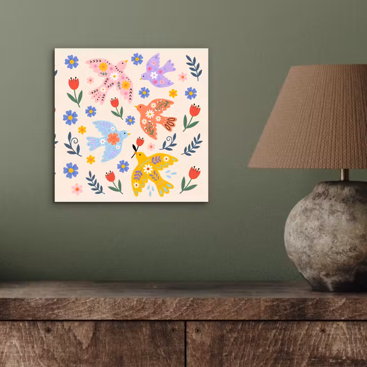 Alu-Dibond-Bild - Vögel – Blumen – Folk – Bunt – Tiere — 3