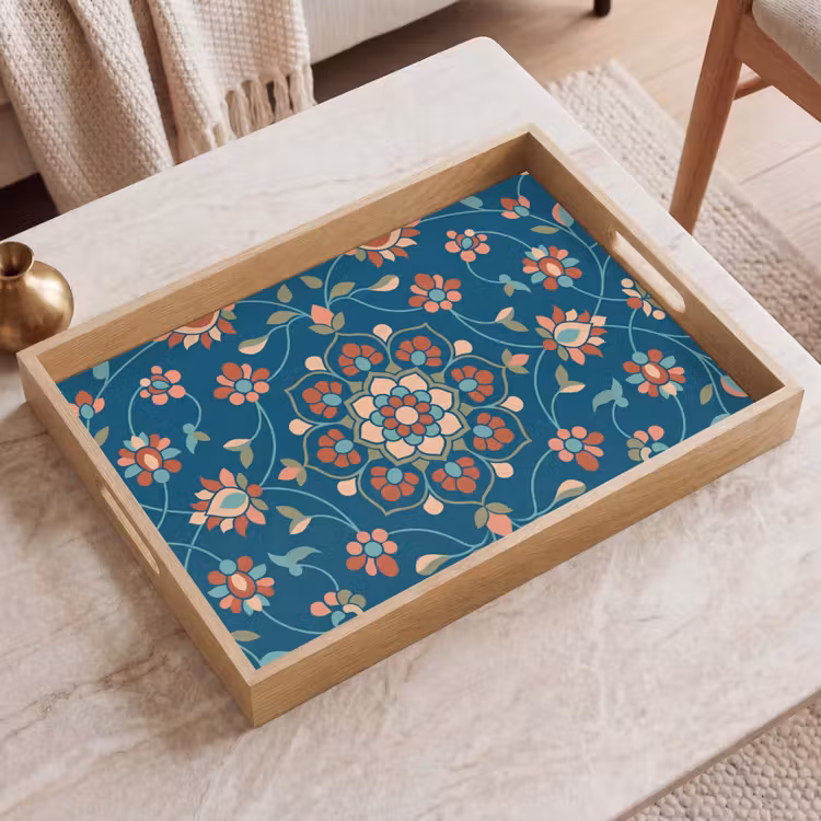 Tablett - Blumen – Muster – Natur – Ornament – Blau — 2