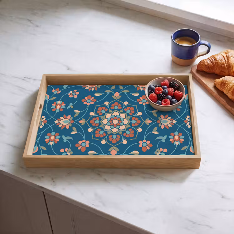 Tablett - Blumen – Muster – Natur – Ornament – Blau — 4
