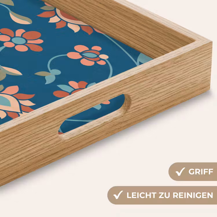 Tablett - Blumen – Muster – Natur – Ornament – Blau — 5