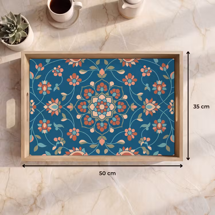 Tablett - Blumen – Muster – Natur – Ornament – Blau — 9