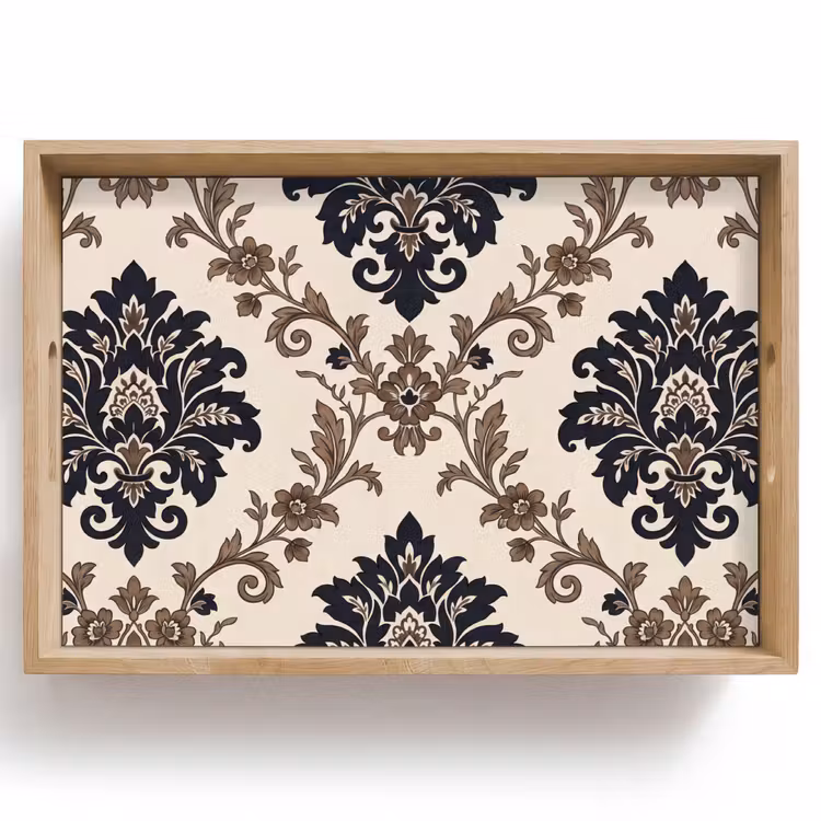 Tablett - Muster – Blumenmuster – Klassisch – Beige-Blau — 1