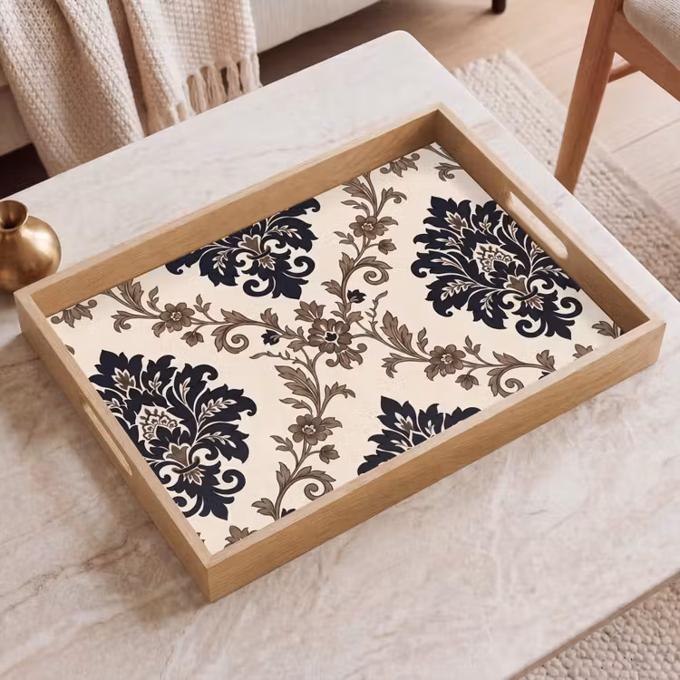 Tablett - Muster – Blumenmuster – Klassisch – Beige-Blau — 2