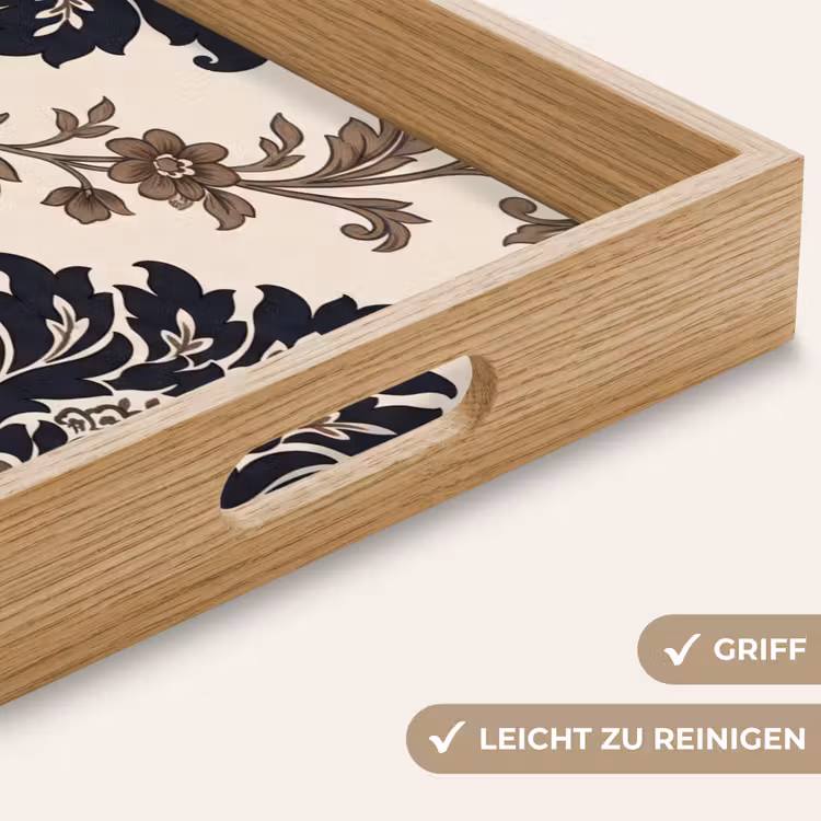 Tablett - Muster – Blumenmuster – Klassisch – Beige-Blau — 5
