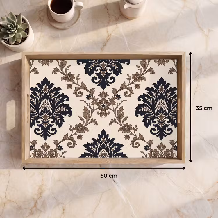 Tablett - Muster – Blumenmuster – Klassisch – Beige-Blau — 9