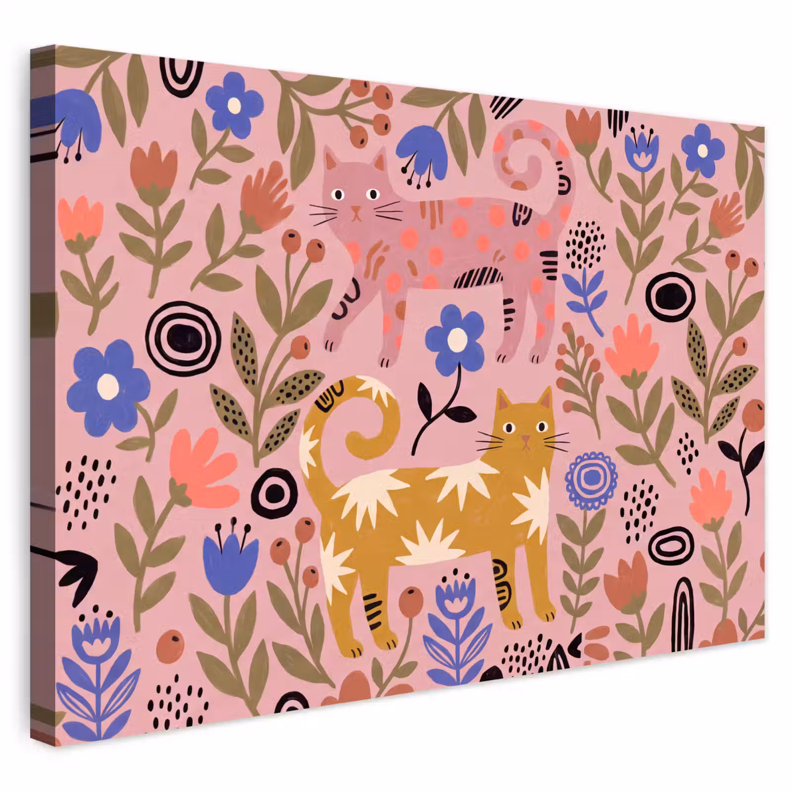 Outdoor Leinwand - Katze – Blumen – Tiere – Modern – Rosa — 1