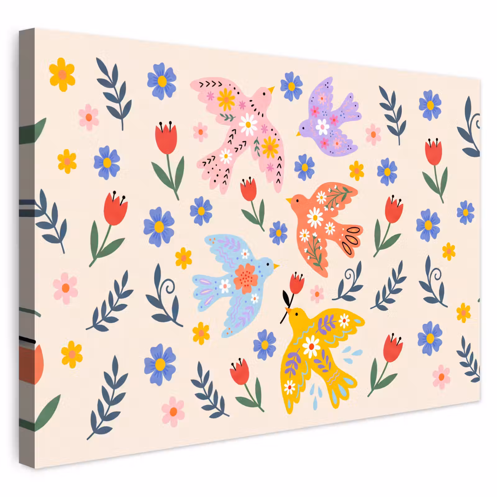 Outdoor Leinwand - Vögel – Blumen – Folk – Bunt – Tiere — 1