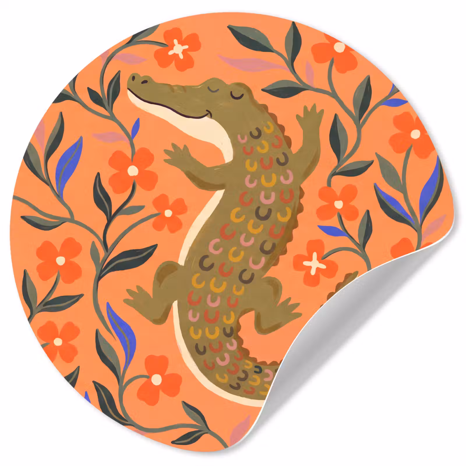 Runde Tapete - Tiere – Blumen – Orange – Illustration – Natur — 1