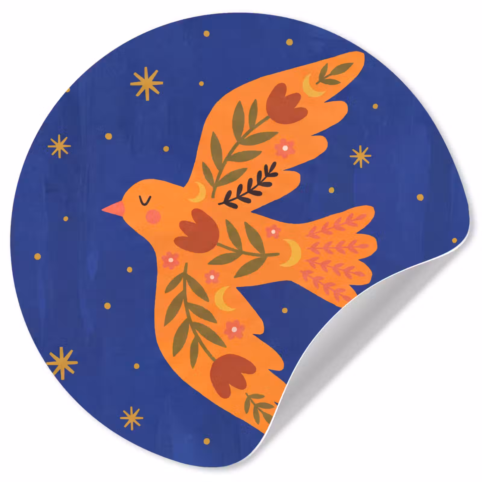 Runde Tapete - Vogel – Blumen – Dekorativ – Orange – Blau — 1