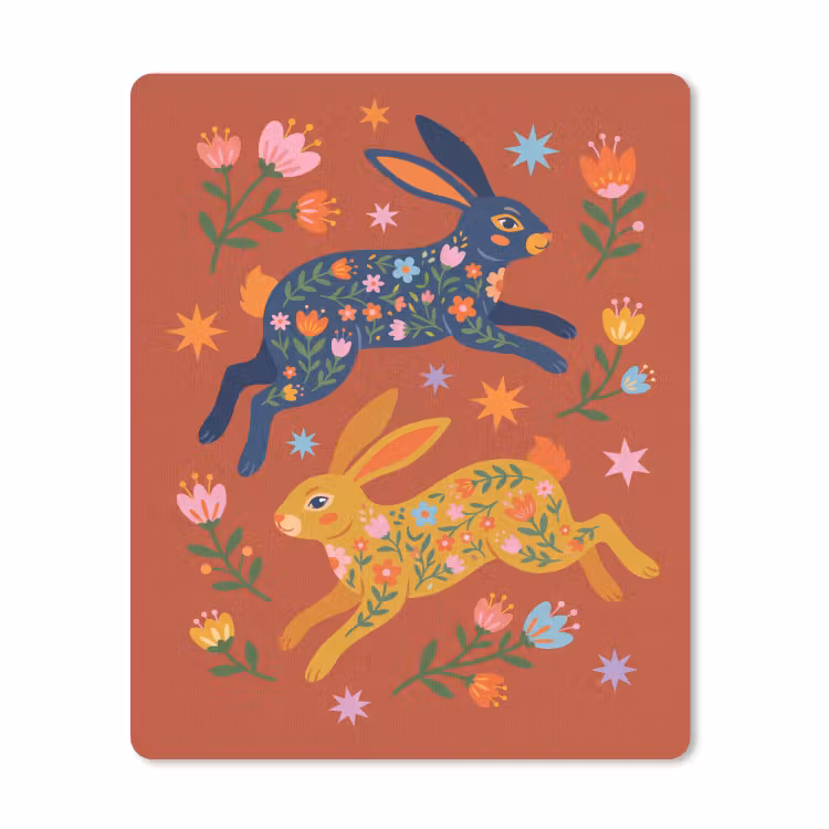 Mauspad - Kaninchen – Blumen – Volkskunst – Farbenfroh – Tiere — 1