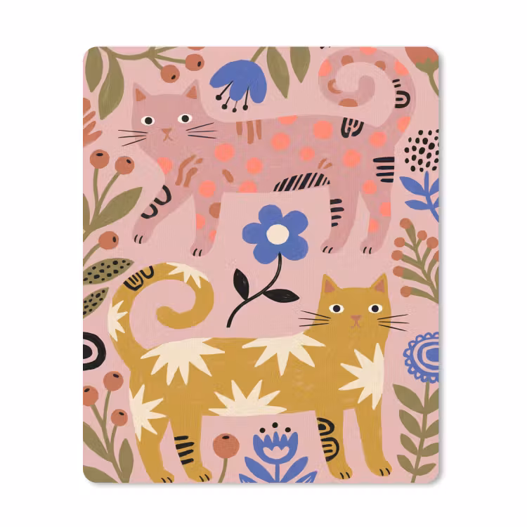 Mauspad - Katze – Blumen – Tiere – Modern – Rosa — 1