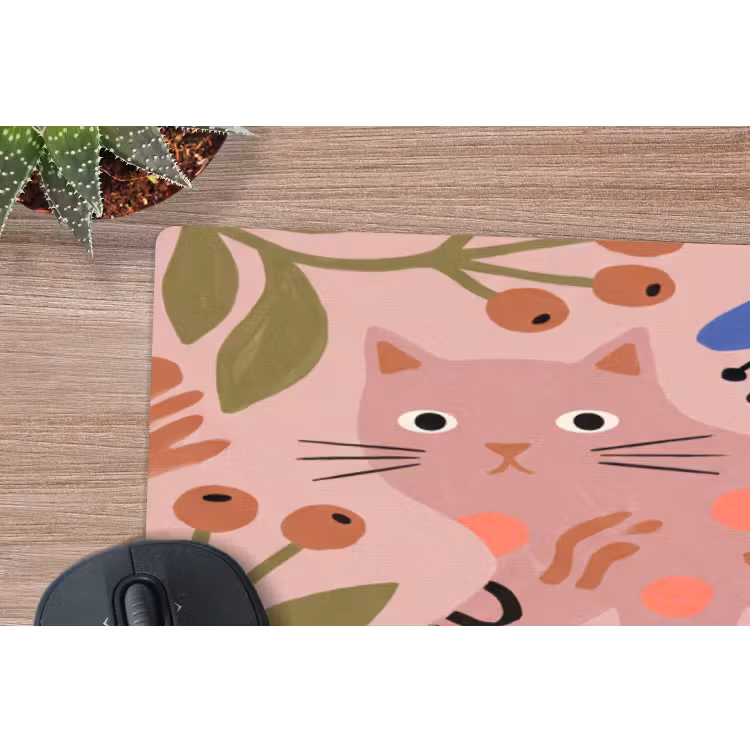 Mauspad - Katze – Blumen – Tiere – Modern – Rosa — 5