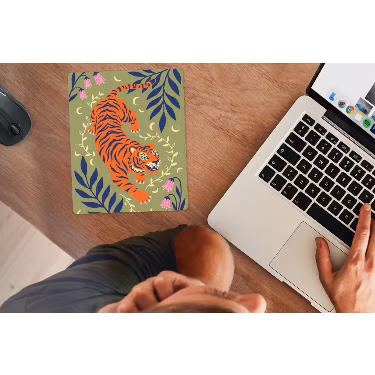 Mauspad - Tiger – Blätter – Tiere – Illustration – Orange — 2