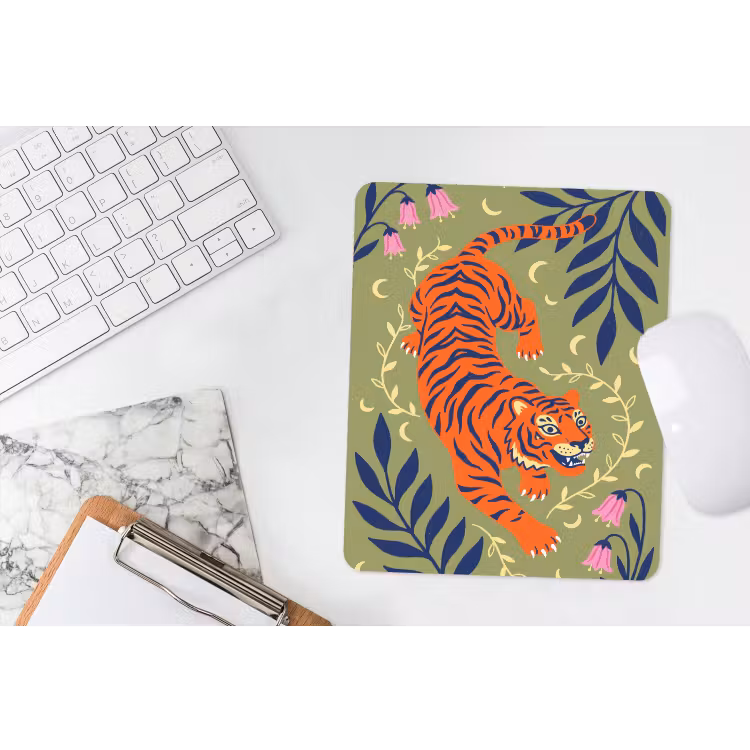 Mauspad - Tiger – Blätter – Tiere – Illustration – Orange — 4
