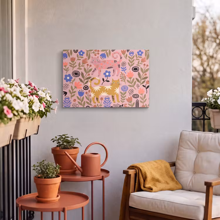 Outdoor Leinwand - Katze – Blumen – Tiere – Modern – Rosa — 3