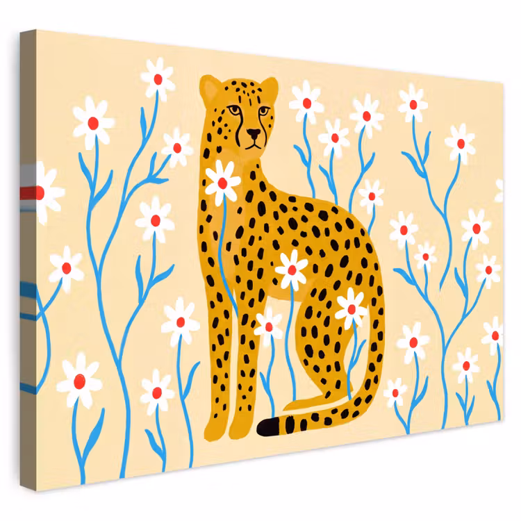 Outdoor Leinwand - Tiere – Gepard – Blumen – Modern – Gelb — 1