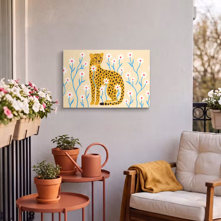 Outdoor Leinwand - Tiere – Gepard – Blumen – Modern – Gelb — 3