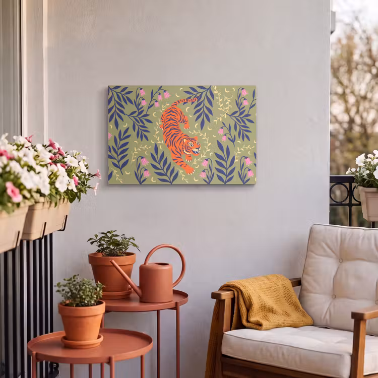 Outdoor Leinwand - Tiger – Blätter – Tiere – Illustration – Orange — 3