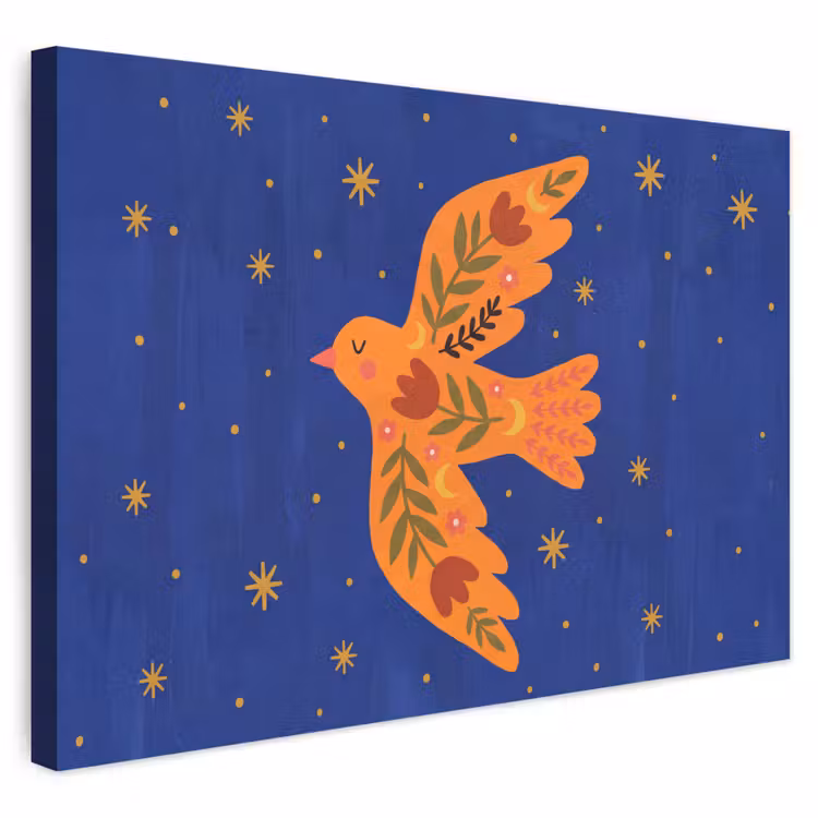 Outdoor Leinwand - Vogel – Blumen – Dekorativ – Orange – Blau — 1