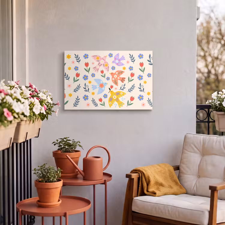 Outdoor Leinwand - Vögel – Blumen – Folk – Bunt – Tiere — 3