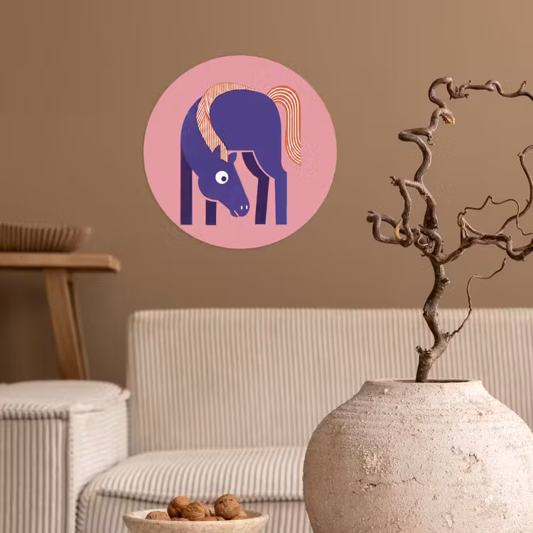 Runde Tapete - Pferd – Abstrakt – Tiere – Modern – Blau — 2