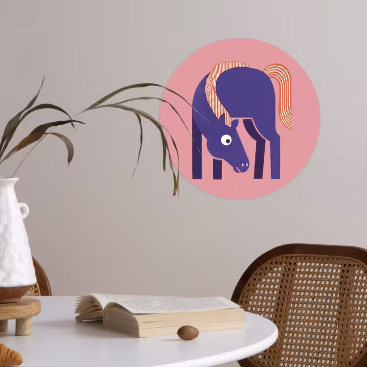 Runde Tapete - Pferd – Abstrakt – Tiere – Modern – Blau — 4