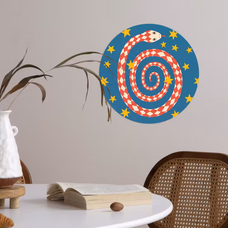 Runde Tapete - Schlange – Spirale – Tiere – Illustration – Rot — 4