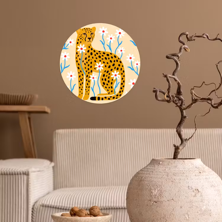 Runde Tapete - Tiere – Gepard – Blumen – Modern – Gelb — 2