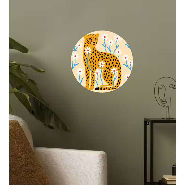 Runde Tapete - Tiere – Gepard – Blumen – Modern – Gelb — 3
