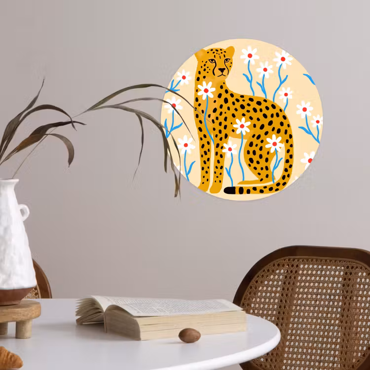 Runde Tapete - Tiere – Gepard – Blumen – Modern – Gelb — 4