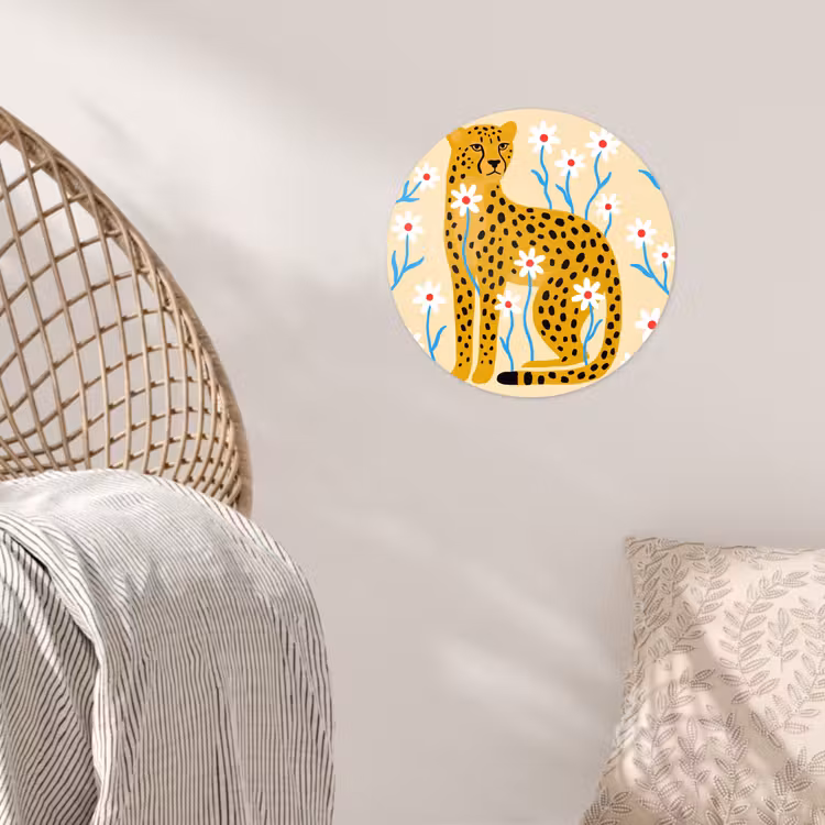 Runde Tapete - Tiere – Gepard – Blumen – Modern – Gelb — 5