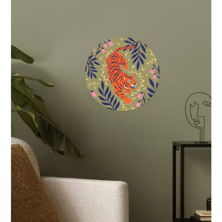 Runde Tapete - Tiger – Blätter – Tiere – Illustration – Orange — 3