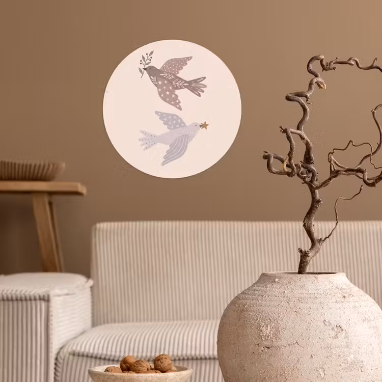 Runde Tapete - Vogel – Beeren – Natur – Modern – Beige — 2