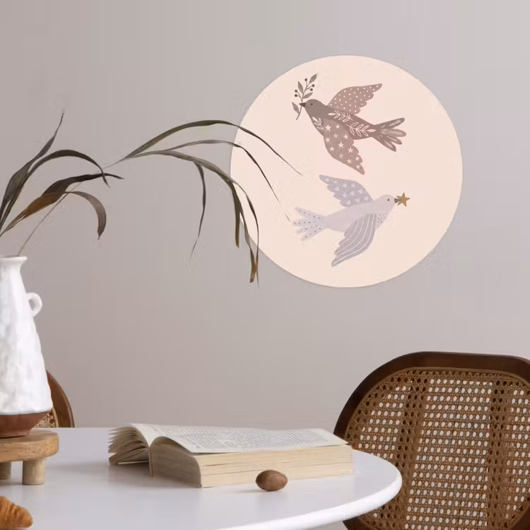 Runde Tapete - Vogel – Beeren – Natur – Modern – Beige — 4
