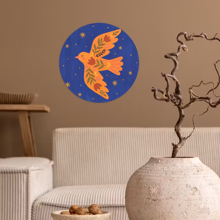 Runde Tapete - Vogel – Blumen – Dekorativ – Orange – Blau — 2