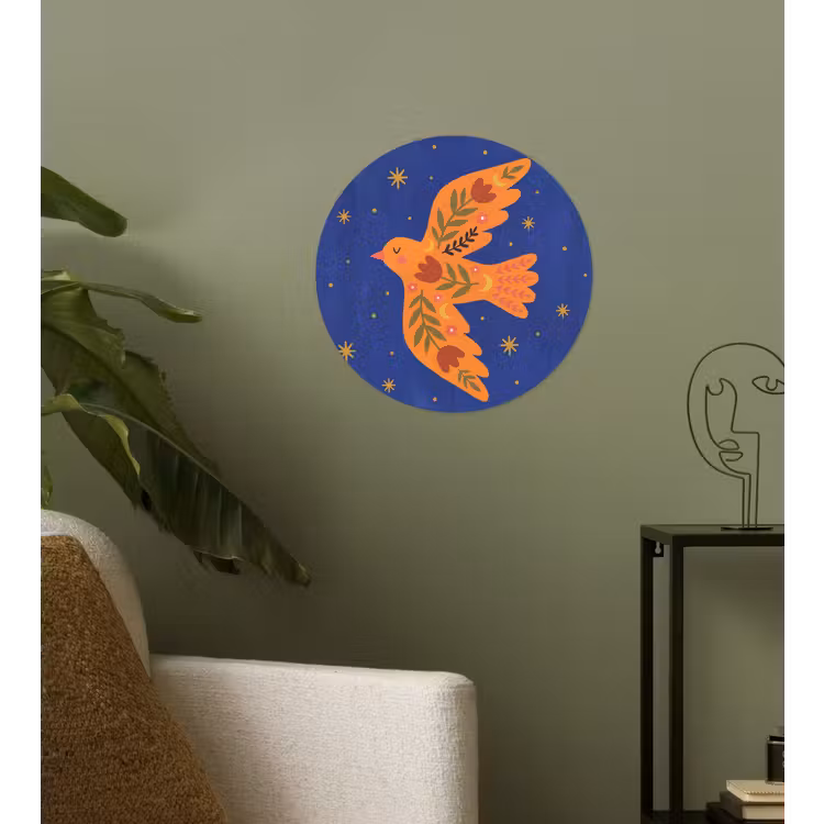 Runde Tapete - Vogel – Blumen – Dekorativ – Orange – Blau — 3