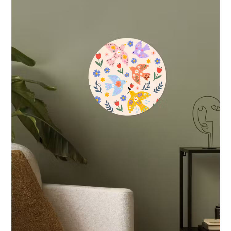 Runde Tapete - Vögel – Blumen – Folk – Bunt – Tiere — 3