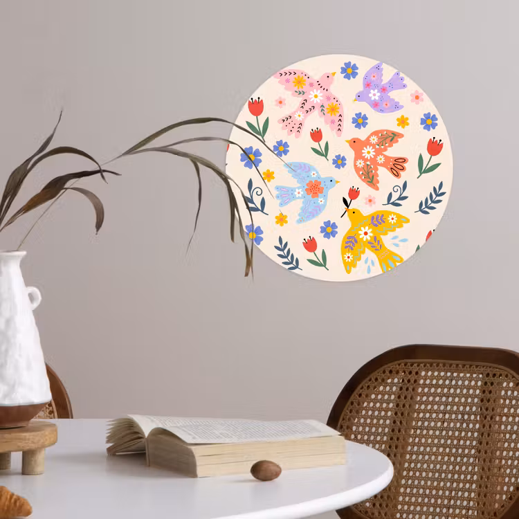 Runde Tapete - Vögel – Blumen – Folk – Bunt – Tiere — 4