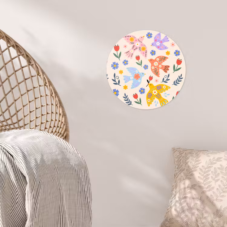 Runde Tapete - Vögel – Blumen – Folk – Bunt – Tiere — 5