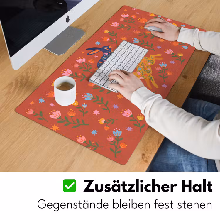 Schreibtischunterlage - Kaninchen – Blumen – Volkskunst – Farbenfroh – Tiere — 3