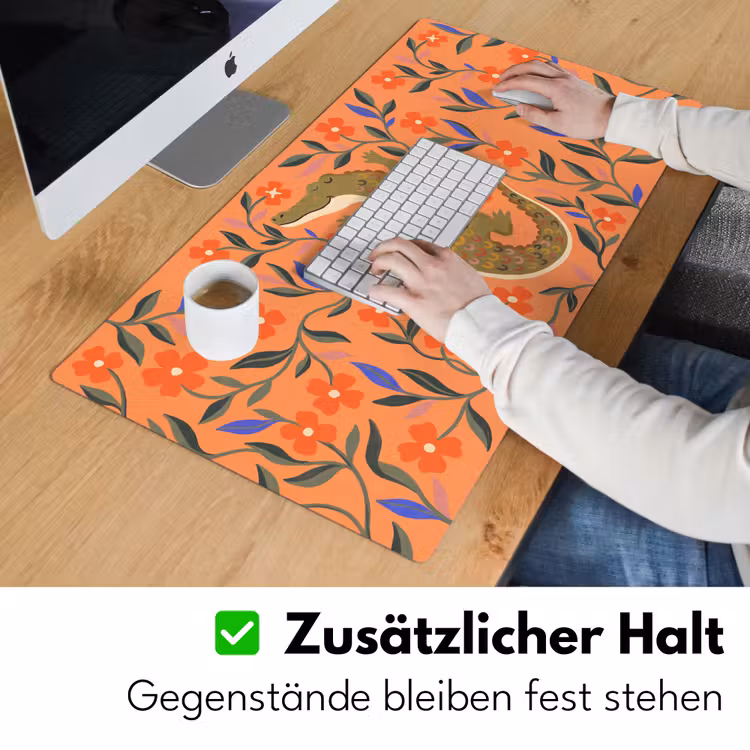 Schreibtischunterlage - Tiere – Blumen – Orange – Illustration – Natur — 3
