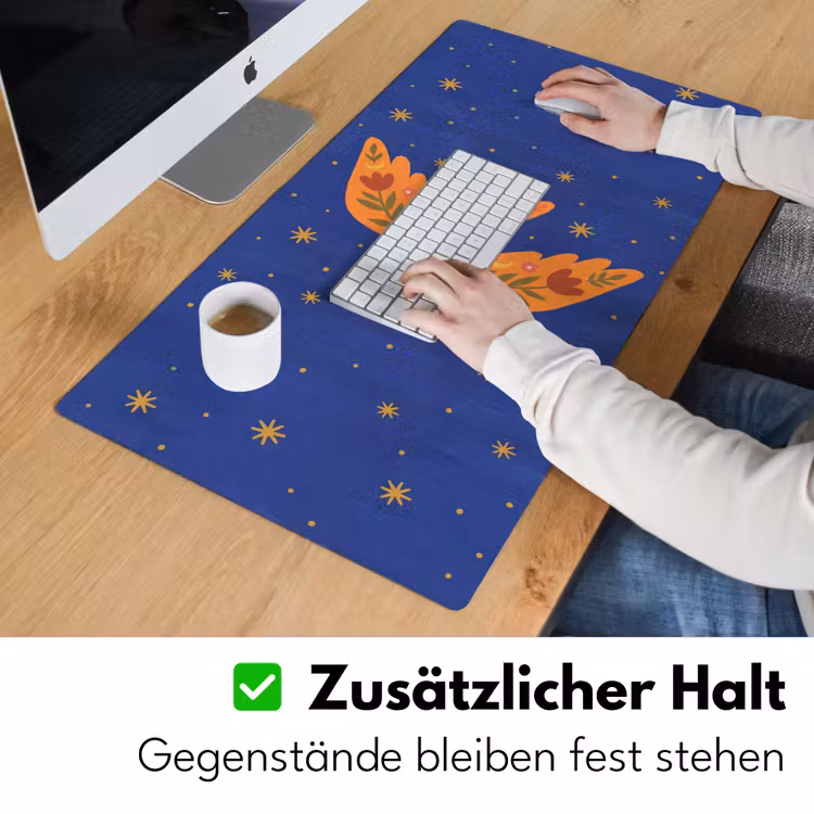 Schreibtischunterlage - Vogel – Blumen – Dekorativ – Orange – Blau — 3