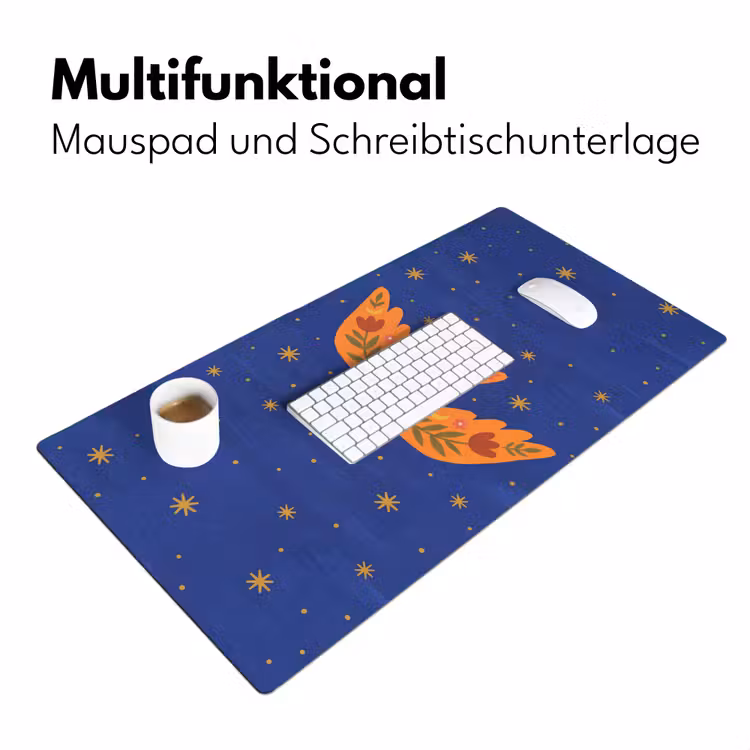 Schreibtischunterlage - Vogel – Blumen – Dekorativ – Orange – Blau — 4