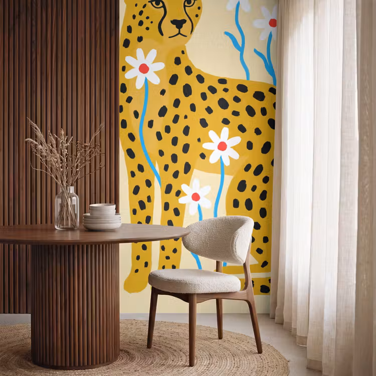 Tapete - Tiere – Gepard – Blumen – Modern – Gelb — 4