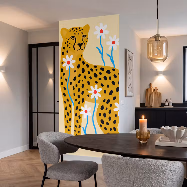 Tapete - Tiere – Gepard – Blumen – Modern – Gelb — 5