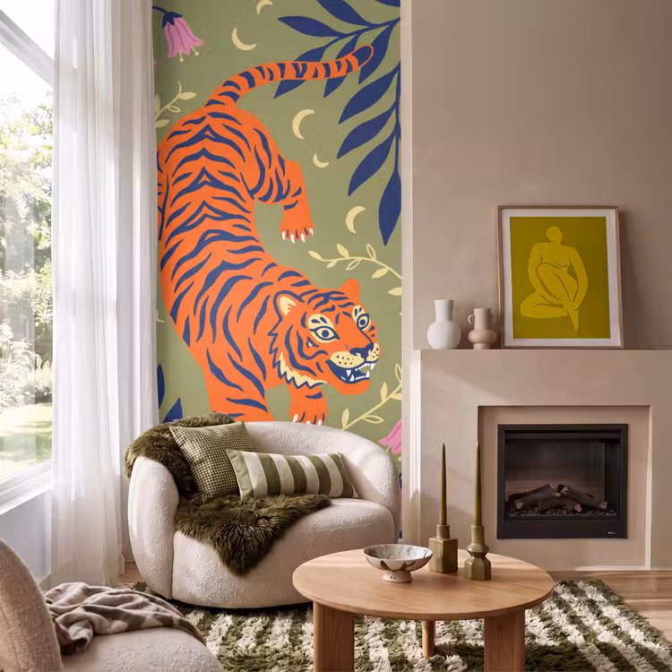 Tapete - Tiger – Blätter – Tiere – Illustration – Orange — 1