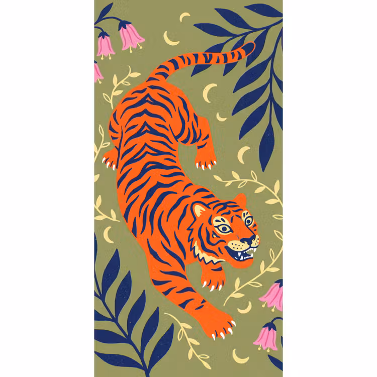 Tapete - Tiger – Blätter – Tiere – Illustration – Orange — 2