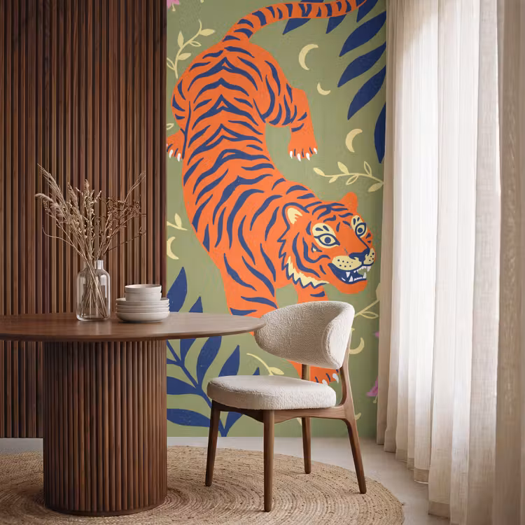 Tapete - Tiger – Blätter – Tiere – Illustration – Orange — 4
