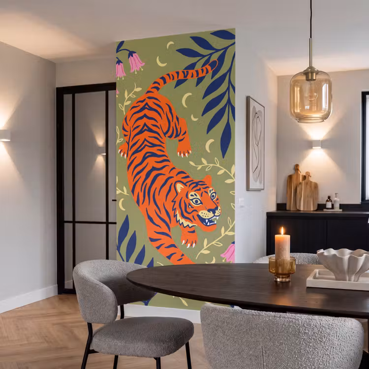 Tapete - Tiger – Blätter – Tiere – Illustration – Orange — 5