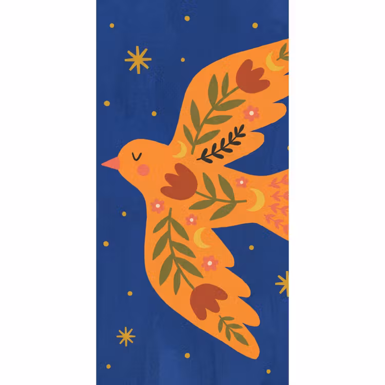 Tapete - Vogel – Blumen – Dekorativ – Orange – Blau — 2